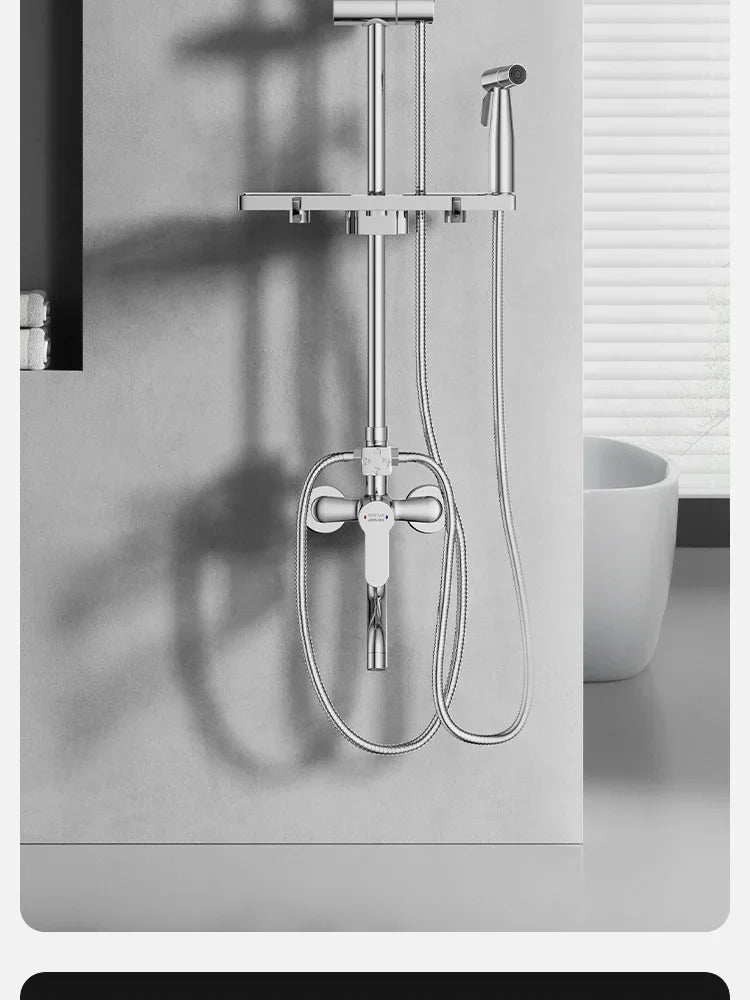 304 Stainless Steel Thermostatic Rainfall Shower Set High Pressure Wall Mounted Bathroom Mixer Tap Handheld Circular Square