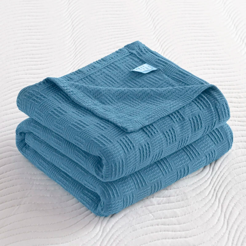 100% Cotton Plaid Weave Blankets Single Double Queen King Size Lightweight Soft Blanket for All Season Bedspreads for Bed Sofa