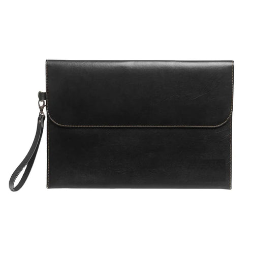 Custom Slim Genuine Leather Laptop Sleeve Button Closure Laptop Cover Notebook Holder Office Travel Document File Bag