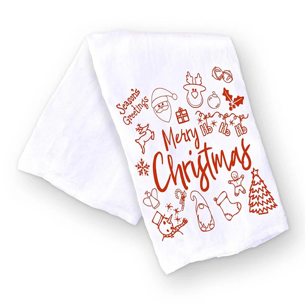 Christmas Kitchen Towel Christmas Dishwashing Hand Towel Seasons Greetings Housewarming Hostess Gift Christmas Winter Home Decor