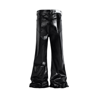 2025 Coated Shiny Hip Hop Punk Stacked Jeans Man Patent Leather Vintage Wide Leg Straight Flared Jeans