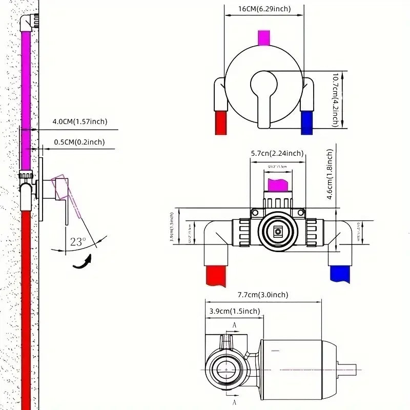 Chrome-Plated Single-Function Shower Mixer Valve - Wall-Mounted, Hot & Cold Water Control for Bathroom Decor, Round Showerhead,
