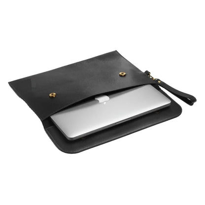Custom Slim Genuine Leather Laptop Sleeve Button Closure Laptop Cover Notebook Holder Office Travel Document File Bag