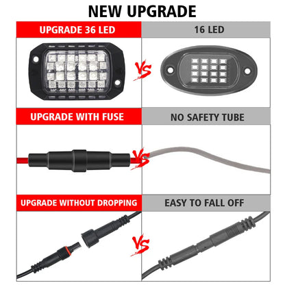 3D Lens Chassis Undergolw Light Remote App Control 12V For Jeep Off-Road 4x4 Truck UTV SUV ATV RZR Car Rock Decorative Lights