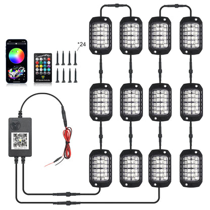 3D Lens Chassis Undergolw Light Remote App Control 12V For Jeep Off-Road 4x4 Truck UTV SUV ATV RZR Car Rock Decorative Lights