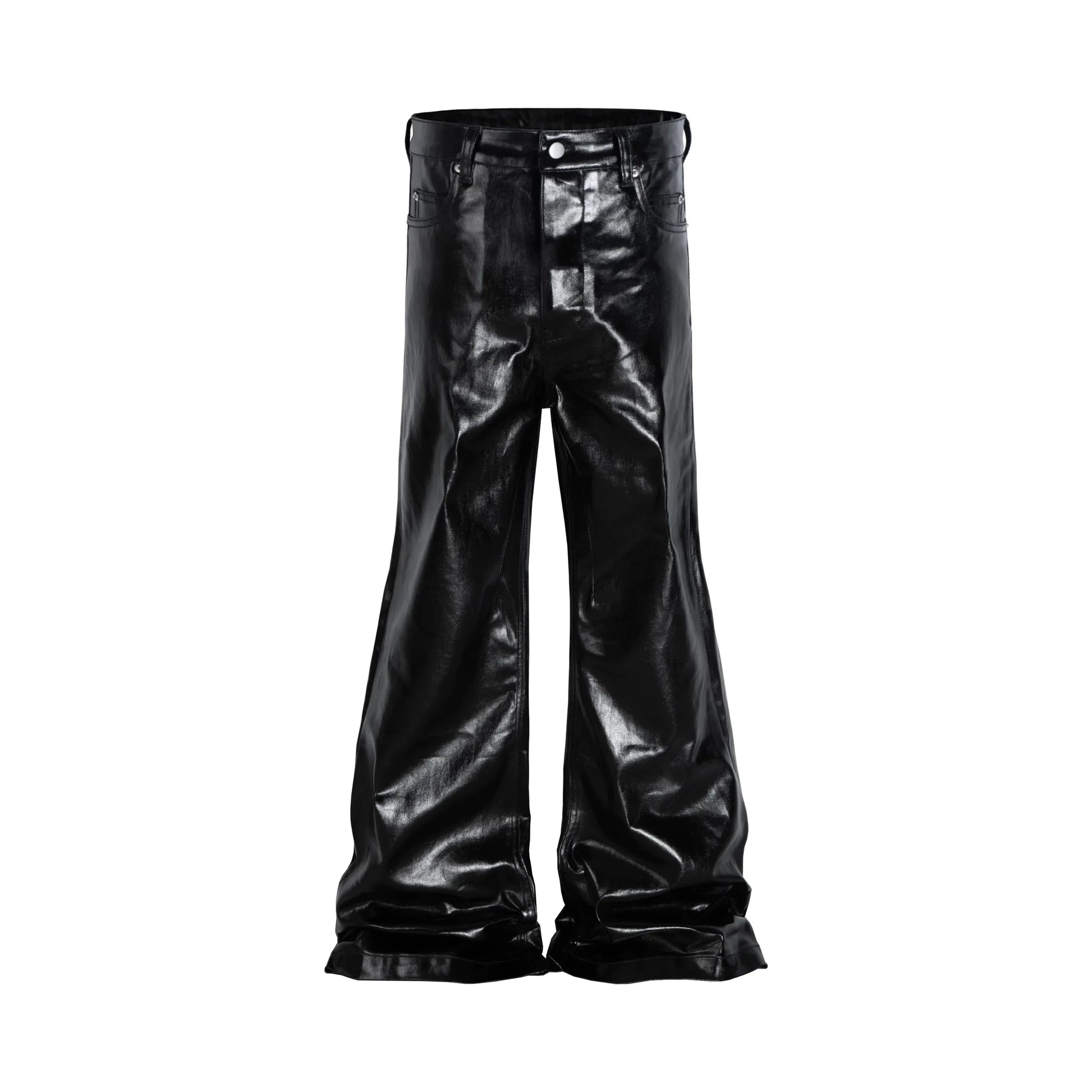 2025 Coated Shiny Hip Hop Punk Stacked Jeans Man Patent Leather Vintage Wide Leg Straight Flared Jeans