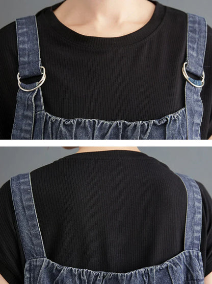 359 Spring Summer New Women Denim Suspender Long Skirt Loose Casual Punk Vintage Style Cargo Female Popular Large Swing Dress