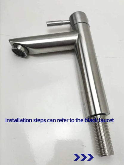 Basin Faucet 304 Stainless Steel Single Cold Water Tap Black Silver Color Deck Mounted Basin Sink Tap G1/2