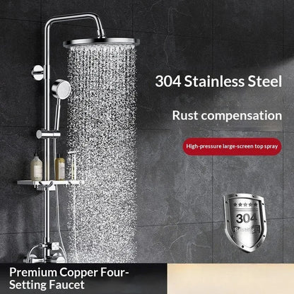 304 Stainless Steel Thermostatic Rainfall Shower Set High Pressure Wall Mounted Bathroom Mixer Tap Handheld Circular Square