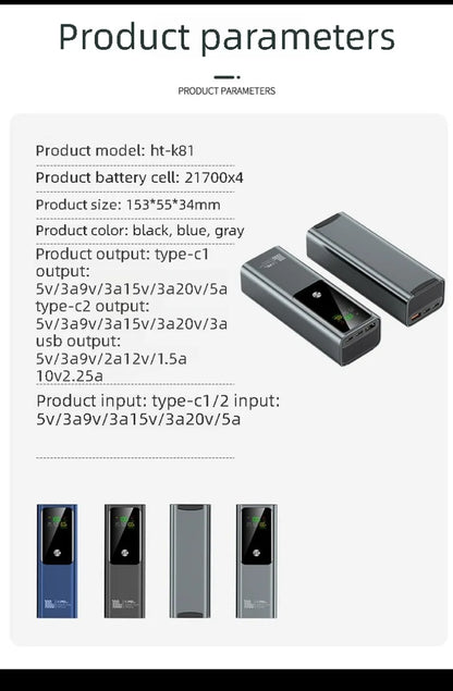 100W PD Fast Charge Power Bank 20000mAh Bidirectional Portable External Battery for IPhone Android Laptop Notebook