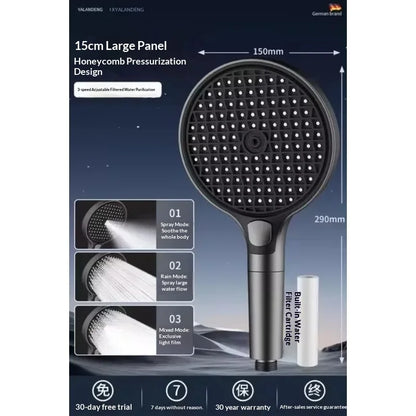 15CM Big Panel High Pressure Shower Head With Filter 3 Modes Large Flow Spray Nozzle Rainfall Shower Faucet Bathroom Accessories