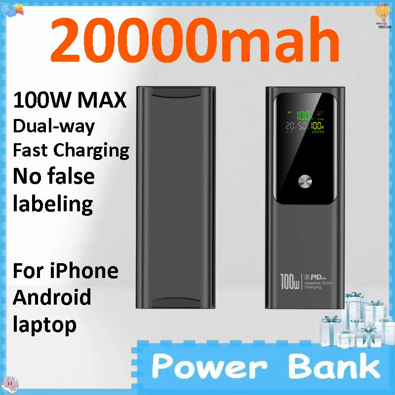 100W PD Fast Charge Power Bank 20000mAh Bidirectional Portable External Battery for IPhone Android Laptop Notebook