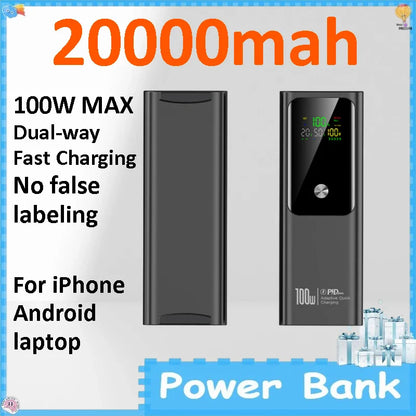 100W PD Fast Charge Power Bank 20000mAh Bidirectional Portable External Battery for IPhone Android Laptop Notebook