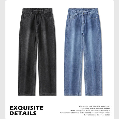 2024 New Jeans Men 100% Cotton Autumn Winter Loose Straight Wide Leg Trousers  Fashion Brand Cargo Casual Pants for Men