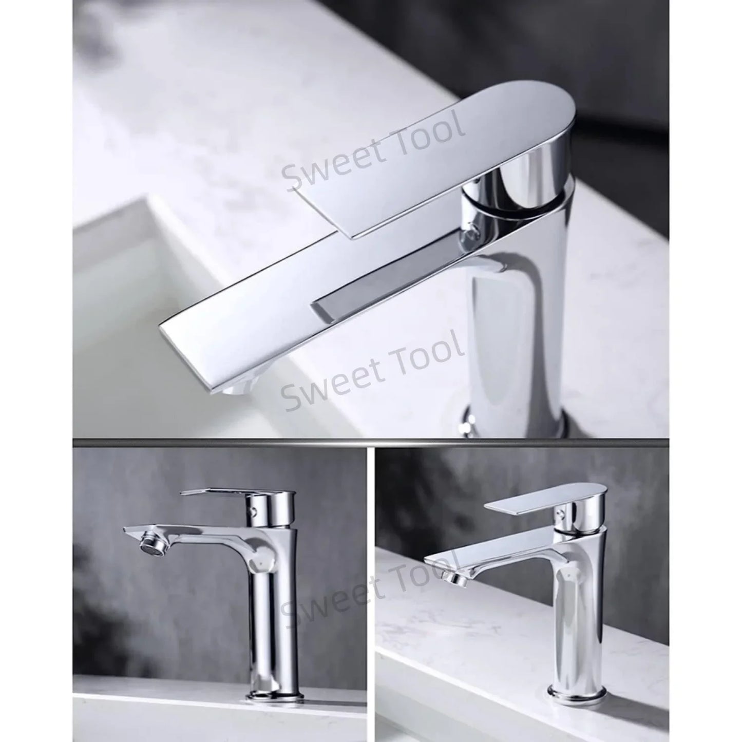 Chrome Bathroom Faucet Wash Basin Mixer Tap Hot & Cold Deck Mounted Water Tap Single Handle Single Hole for Household Kitchen