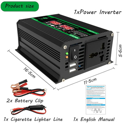 4000W Solar Inverter Portable Power Bank DC 12V to AC 110/220V Dual USB LCD Display Car Converter for Camping RV Universal Plug