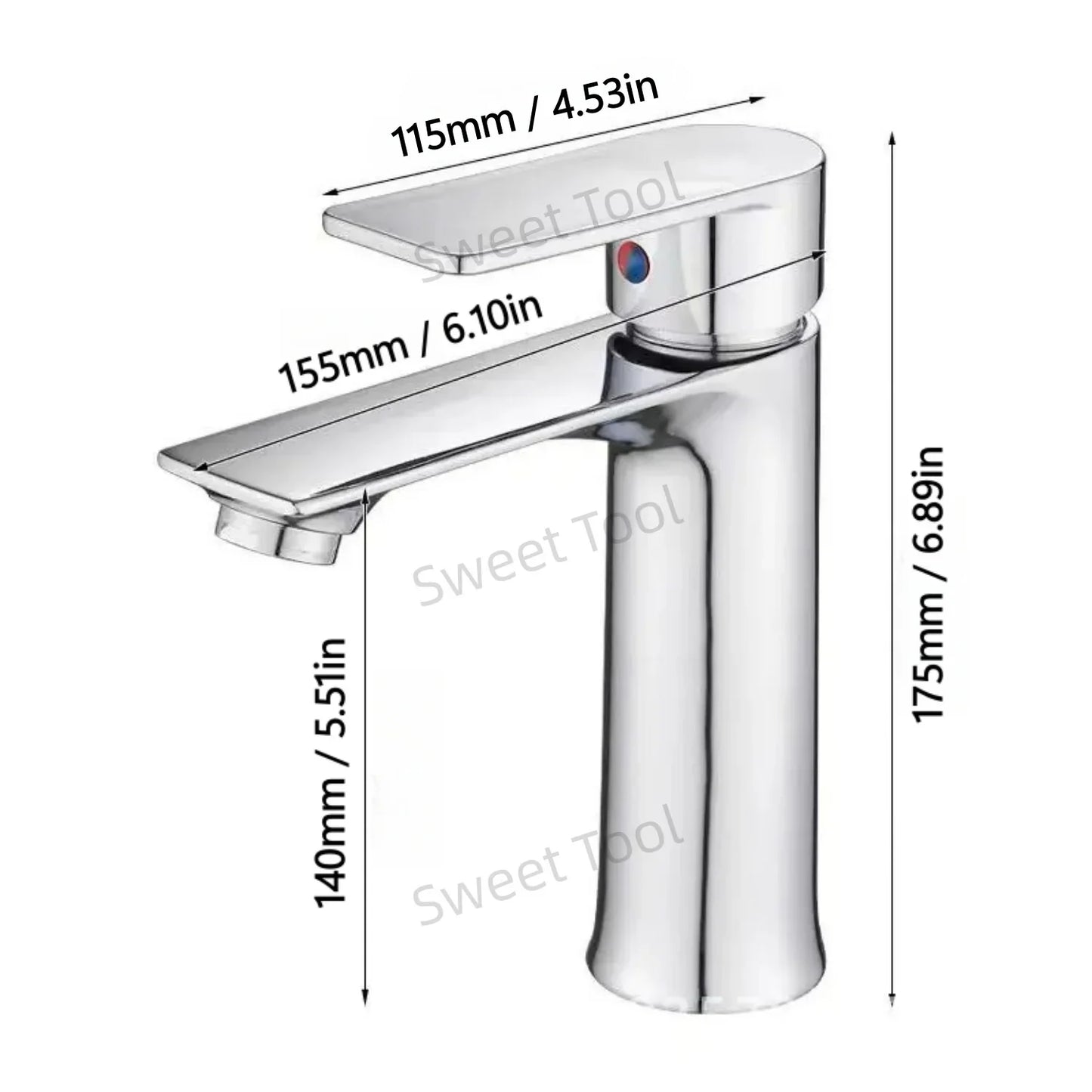 Chrome Bathroom Faucet Wash Basin Mixer Tap Hot & Cold Deck Mounted Water Tap Single Handle Single Hole for Household Kitchen