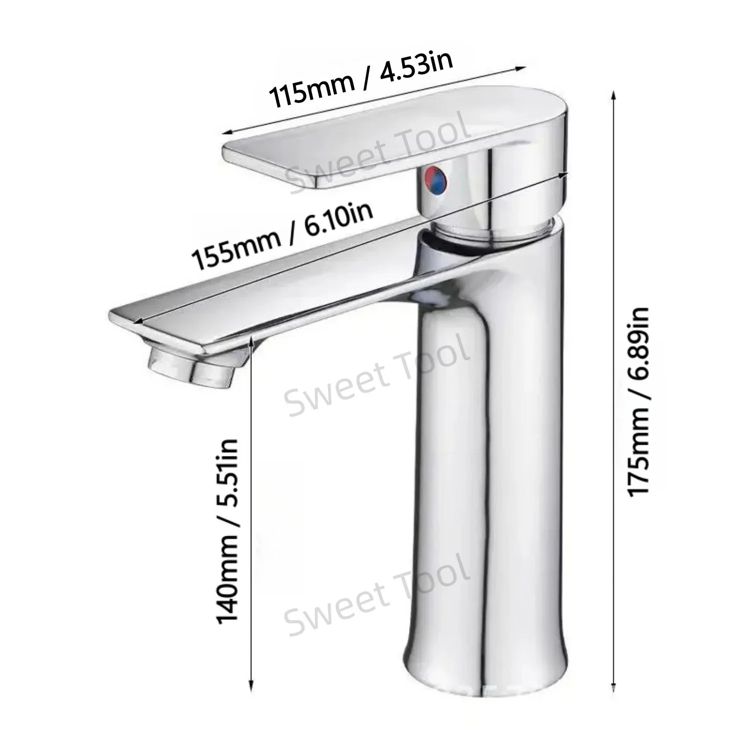 Chrome Bathroom Faucet Wash Basin Mixer Tap Hot & Cold Deck Mounted Water Tap Single Handle Single Hole for Household Kitchen