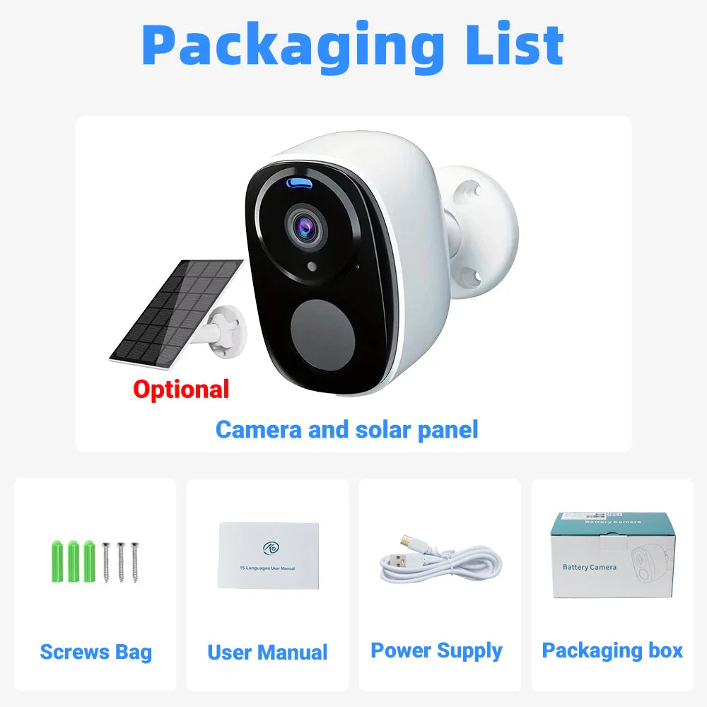 2K 5MP Solar Security Camera Wireless Outdoor Color Night Vision Battery Powered Support 2.4G WiFi, PIR, Waterproof, 2-Way Alexa