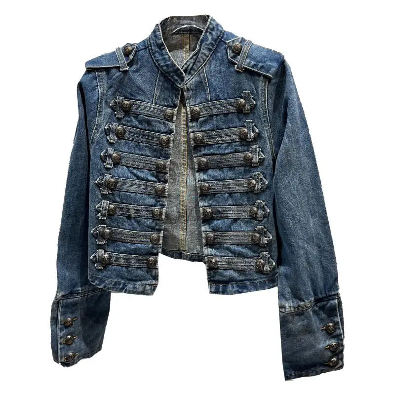 Classical Metal Bule Design oulder Strap Waed Denim ort Jaet Spring 2026 Women's Faion Straight Cut Long Sve