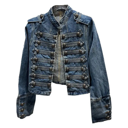 Classical Metal Bule Design oulder Strap Waed Denim ort Jaet Spring 2026 Women's Faion Straight Cut Long Sve
