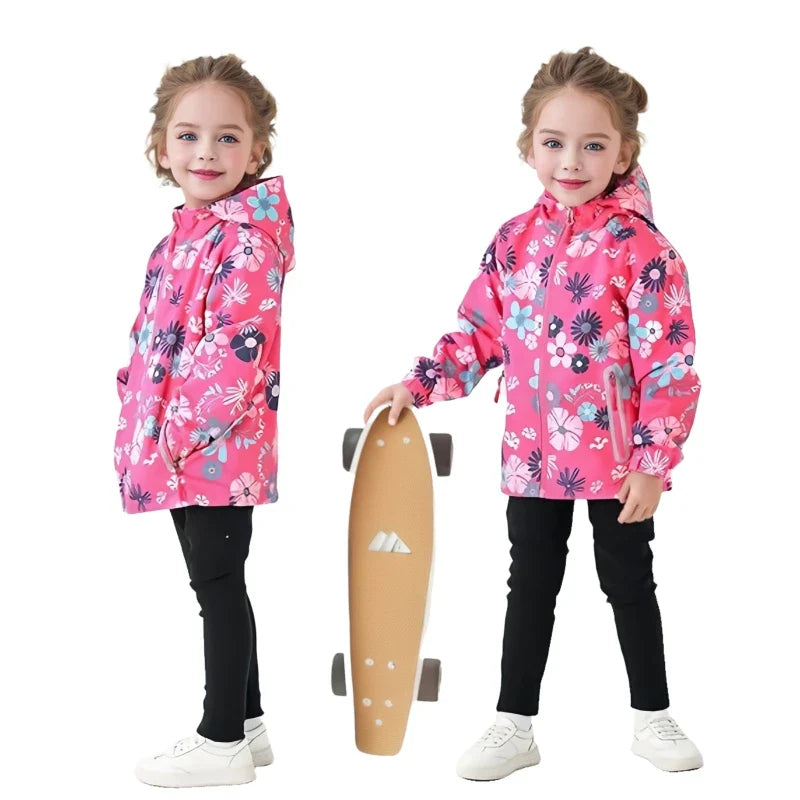 Dubbped New Fashion Spring  Autumn Jackets Rian Girls Coat Waterproof Windproof Windbreaker  Hooded Kids Clothes 3-12Y