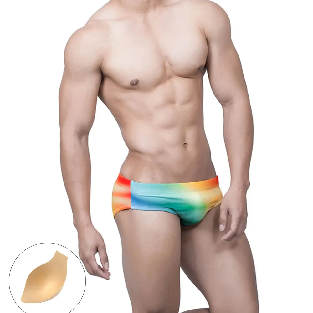 Color triangle men's swimming trunks low belt cup swimming trunks seaside hot spring professional swimsuit 10007zb