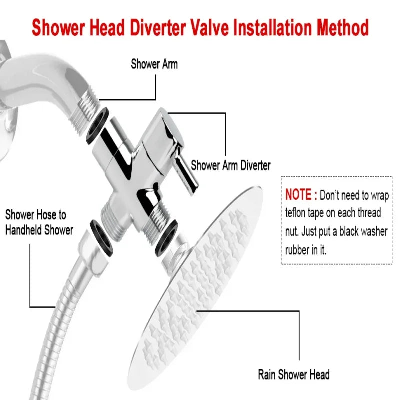 3-way G1/2 Shower Diverter Valve Water Separator Shower Tee Adapter Adjustable Faucet Switcher Bathroom Replacement Part