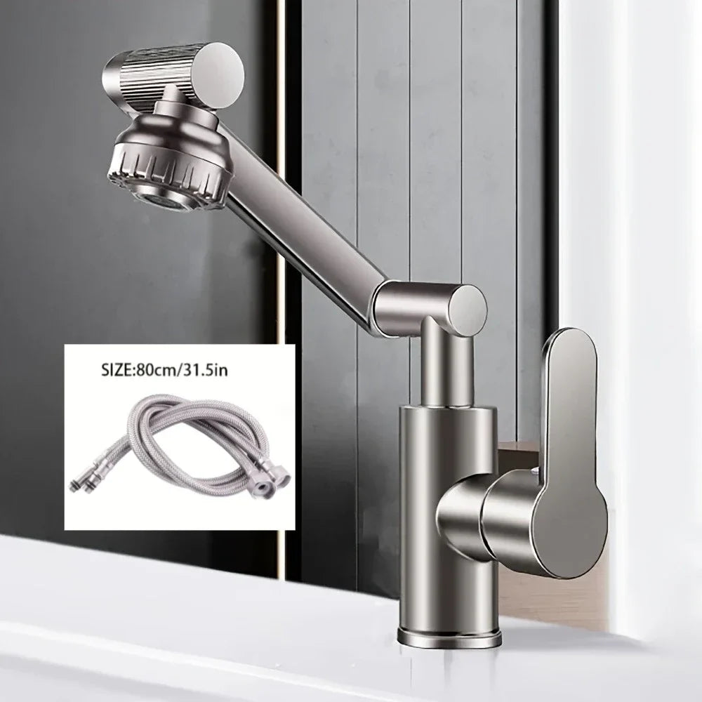 304 Stainless Steel 360° Swivel High Arc Splash Proof Single Hole Mount Bathroom Sink WaterSaving Kitchen Faucet 2 Spray Modes,