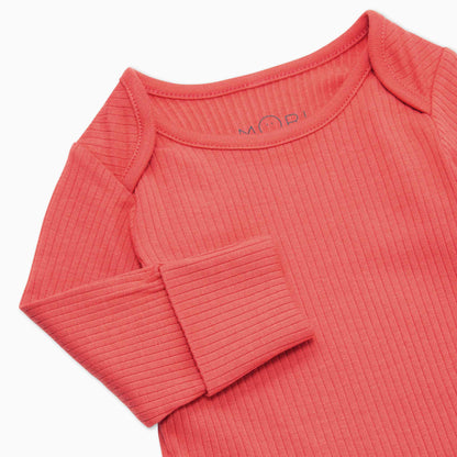 Coral Ribbed Long Sleeve Bodysuit