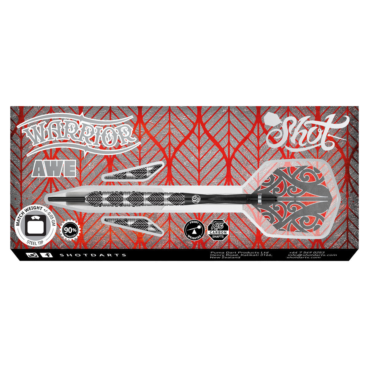 SHOT - Warrior Awe Steel Tip Darts - 90% Tungsten - 23g