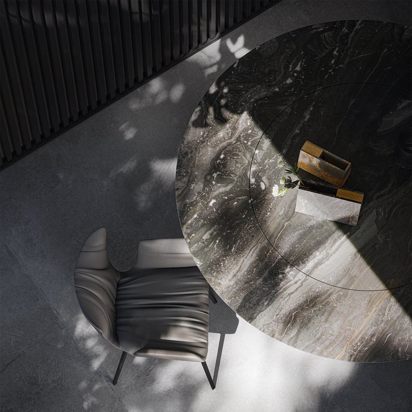 draenert | tadao table | inner rotating top | orobico black stone 160cm