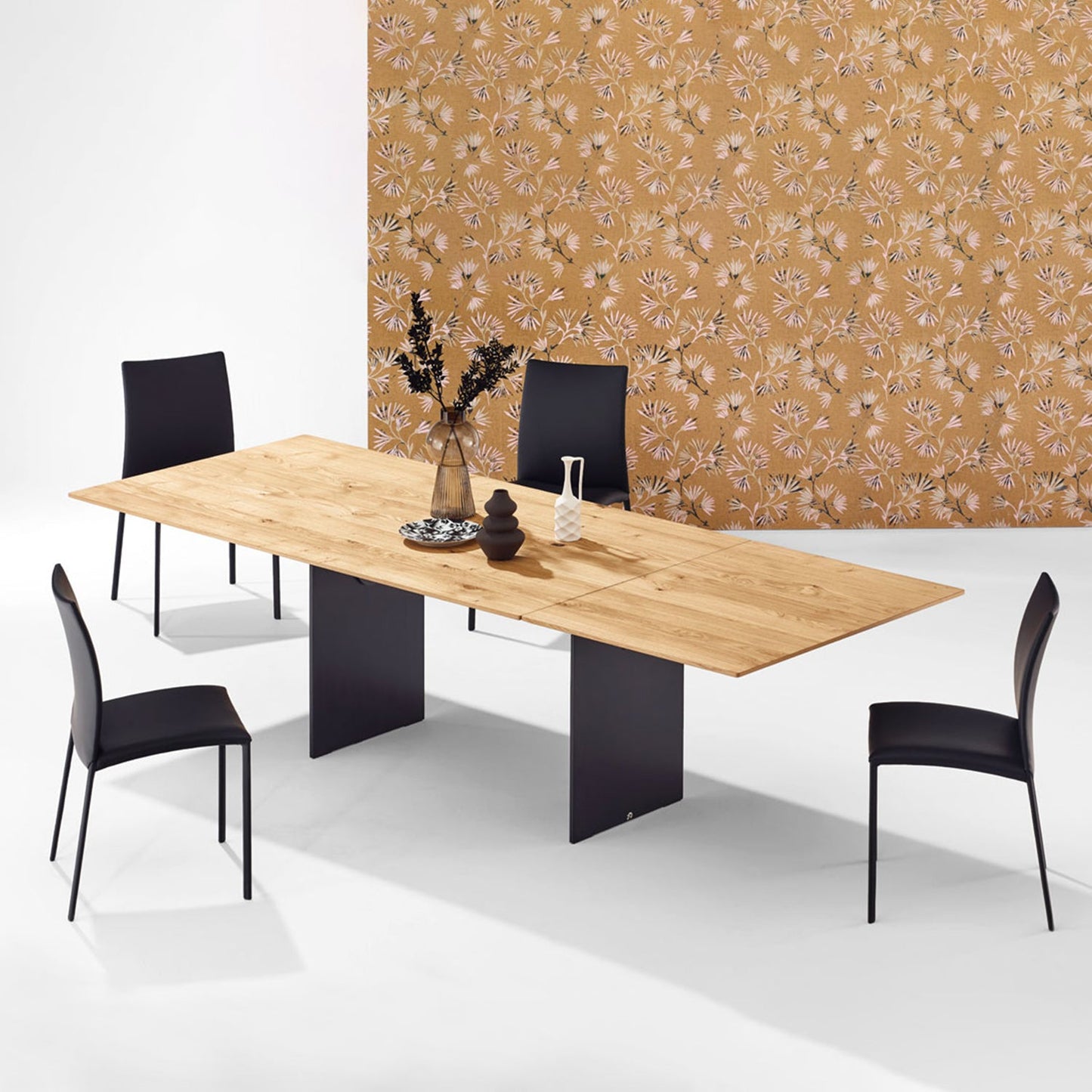 draenert | atlas table | swivel extension | belvedere stone + black base 200/280x105cm