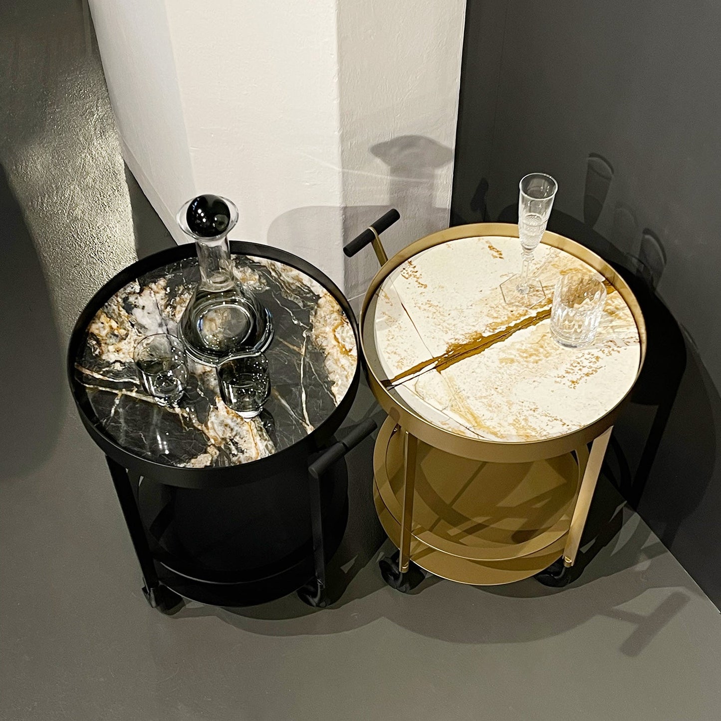 draenert | day bar trolley | breccia romana stone + gold frame