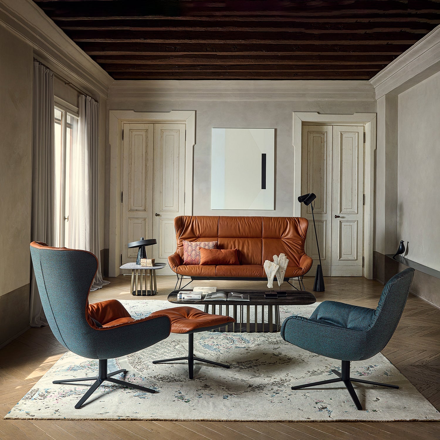 freifrau | leya lounge chair | x-base frame | orient ebony (black) leather