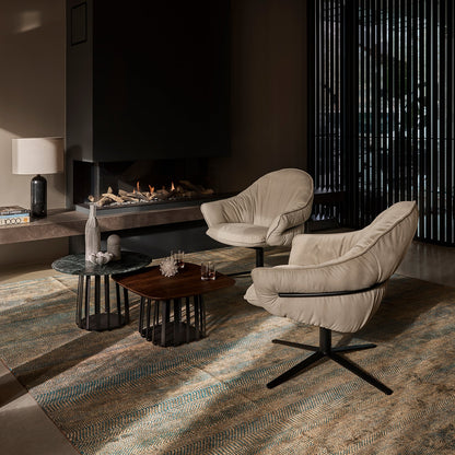 freifrau | marie lounge chair | x-base with rocker + tilting mechanism | adamo + eva tabacco + deep black frame