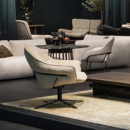 freifrau | marie lounge chair | x-base with rocker + tilting mechanism | adamo + eva tabacco + deep black frame