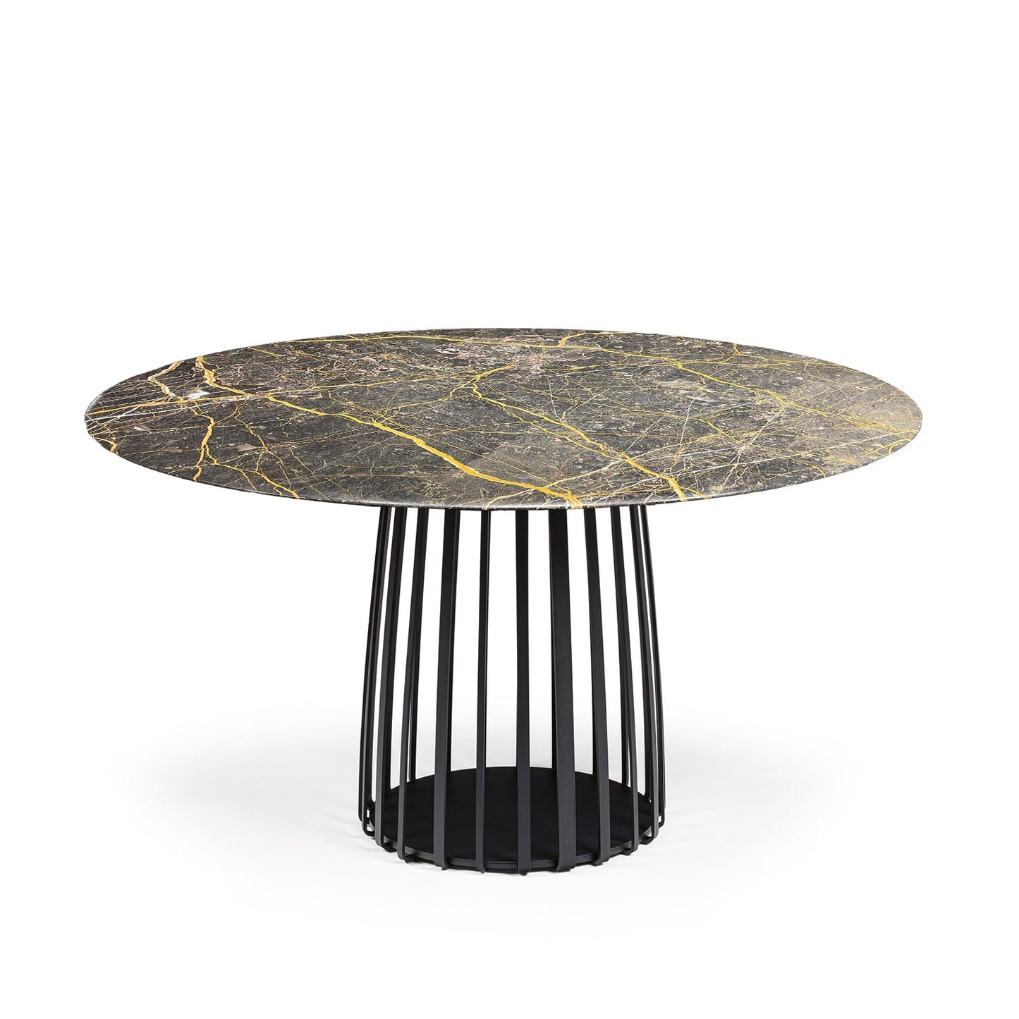 janua | bc 07 basket table round | black and gold limestone + black base 110cm
