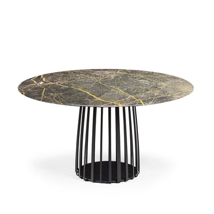 janua | bc 07 basket table round | black and gold limestone + black base 110cm