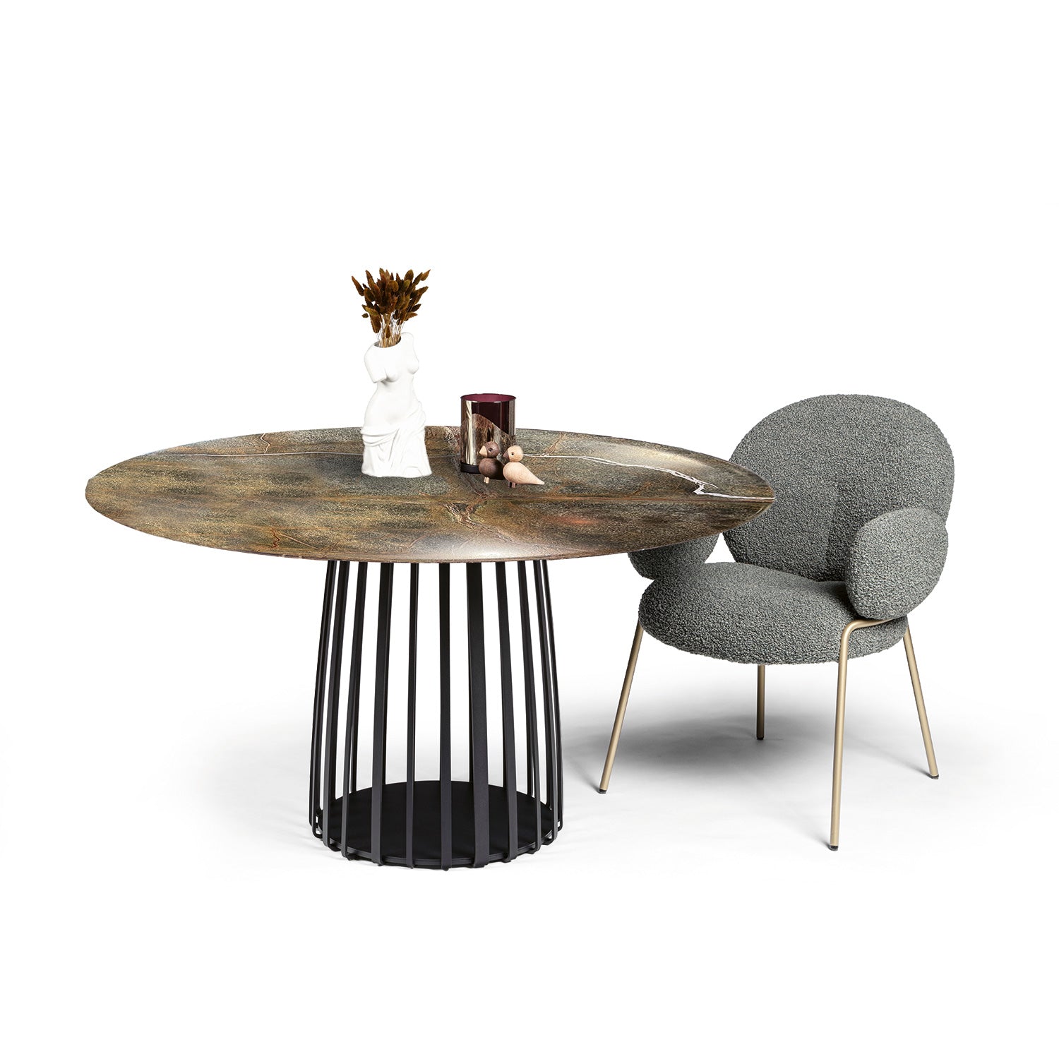 janua | bc 07 basket table round | rainforest green stone + black base 110cm
