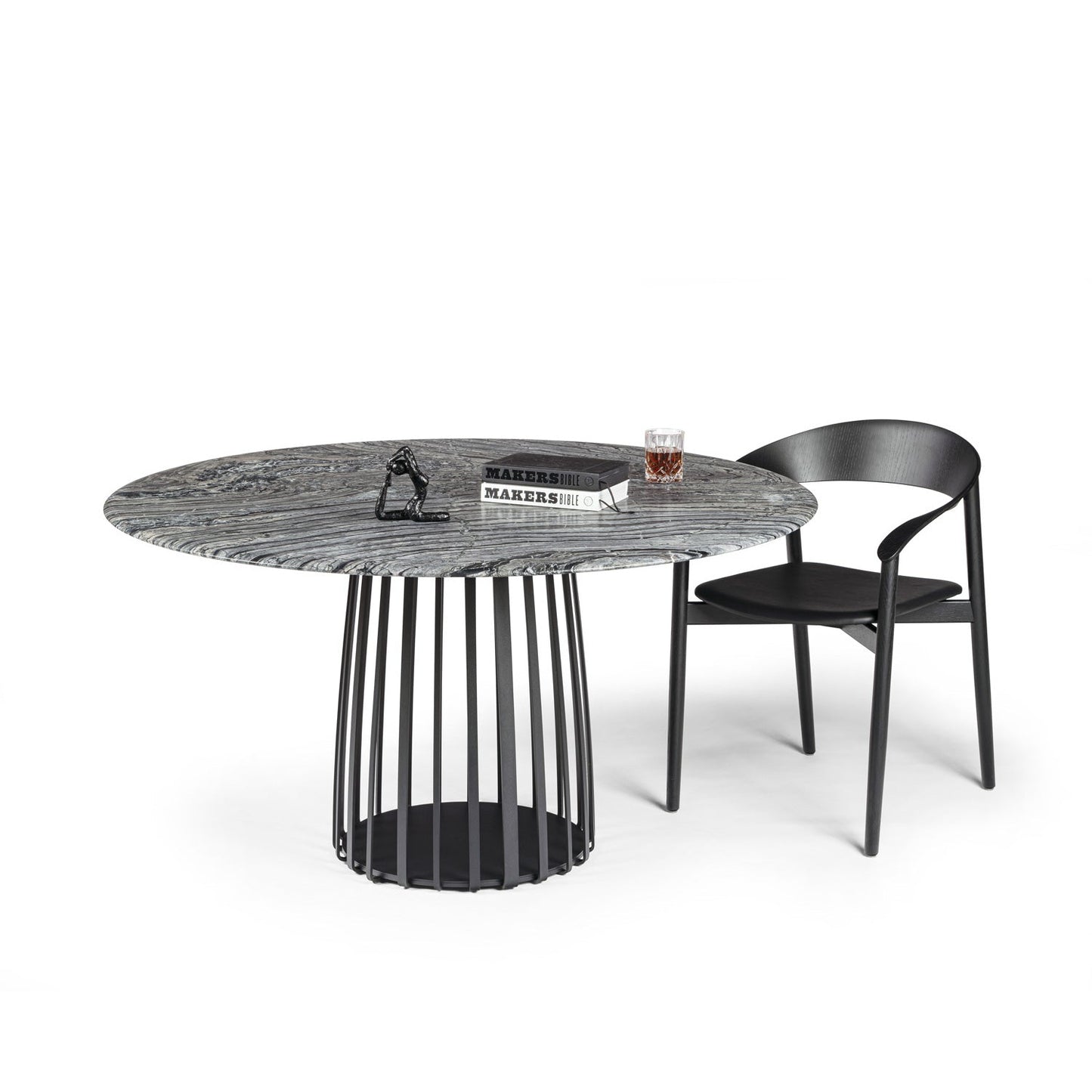 janua | bc 07 basket table round | black and gold limestone + black base 110cm