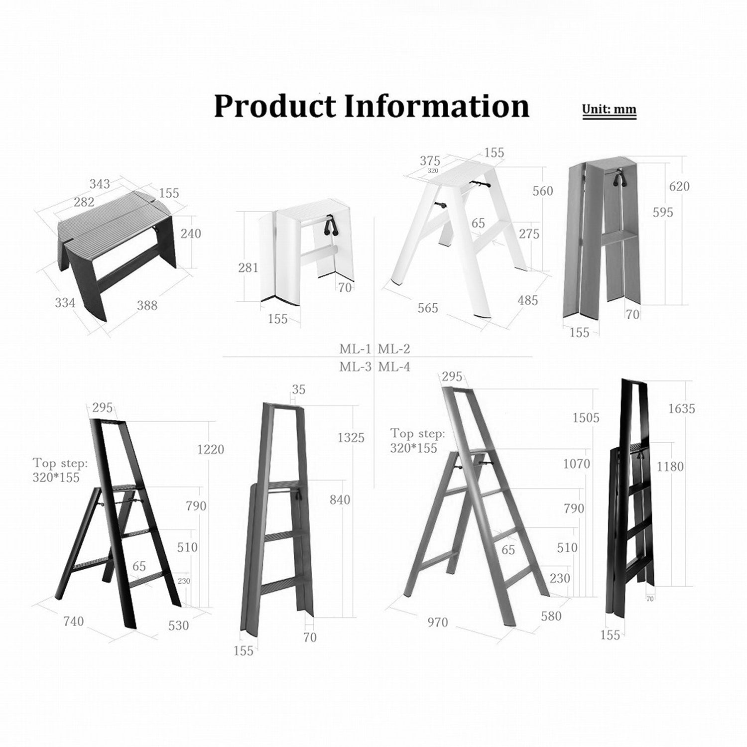 hasegawa | lucano 4 step ladder | black